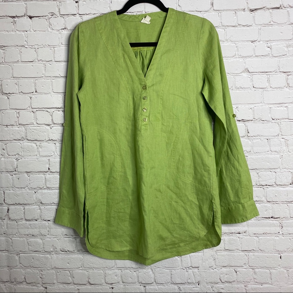 Bold green True Vine 100% Linen Tunic Top EUC